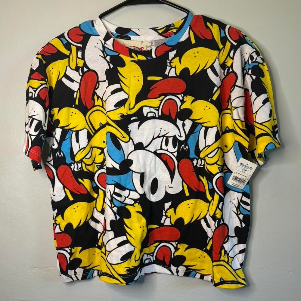 Disney Pluto All Over Print Tee Juniors Small NWT Cartoon Graphic Shirt